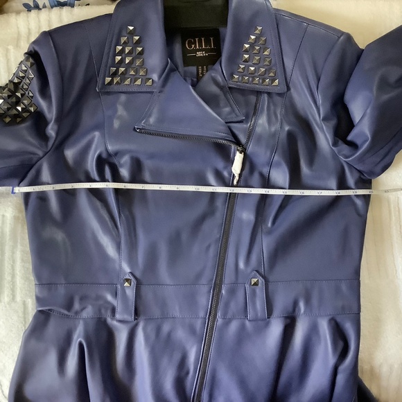G.I.L.I. Faux Leather Peplum Motorcycle Jacket Deep Cobalt SZ 12 - Picture 12 of 16